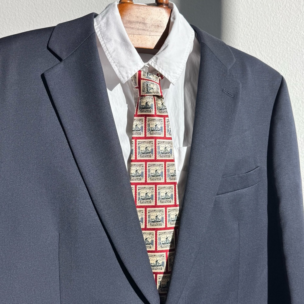NWT Museum Artifacts Silk Tie Norse American Centennial Postage Stamp History